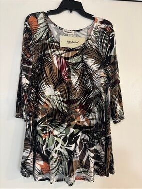 Women's Tropical Print Tunic - Olive Multi